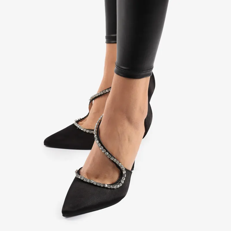 PANTOFI ELEGANTI DIN SATIN CU STRASURI SI MODEL CRL0800