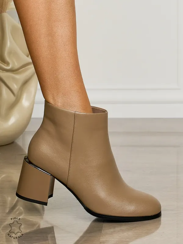 Botine DAMA din PIELE NATURALA CU TOC GROS CRL1507 Khaki