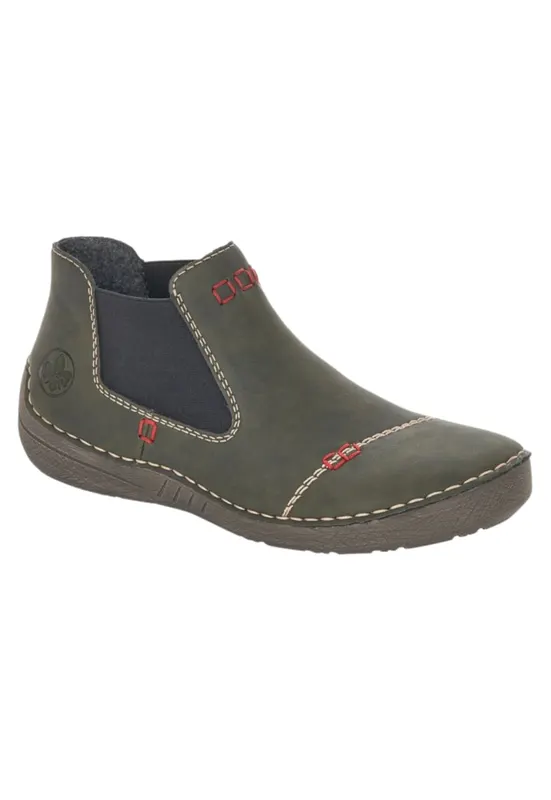 Ghete joase in stil Chelsea - verde-gri - cu cusaturi decorative - Verde