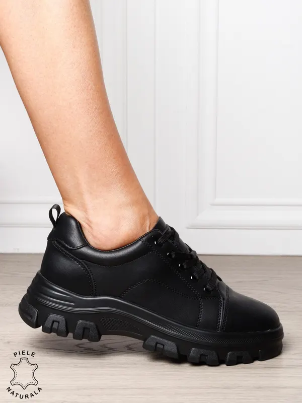 Pantofi casual dama Ppremium din piele naturală CRL1818 NEGRU