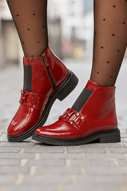Ghete Casual Dama din Piele Bordo cu Accesoriu - EPA