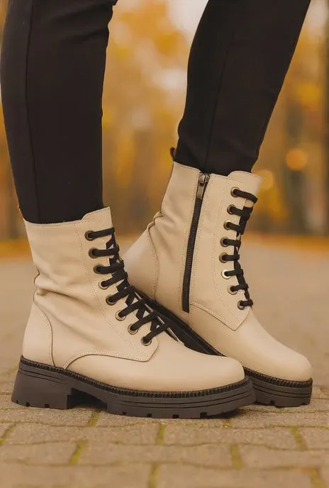 Ghete Casual din Piele Box Taupe cu Fermoar - ZYLY