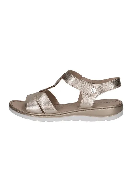 Sandale din piele cu inchidere velcro - Auriu/Maro deschis