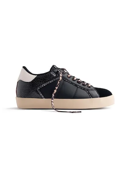 Pantofi sport de piele ecologica cu garnituri de piele intoarsa Edina - Negru