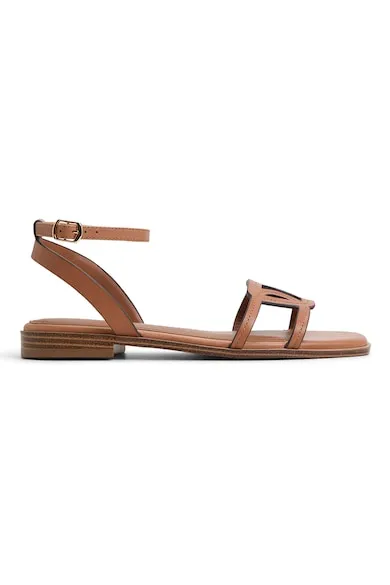 Sandale de piele cu talpa plata - Maro