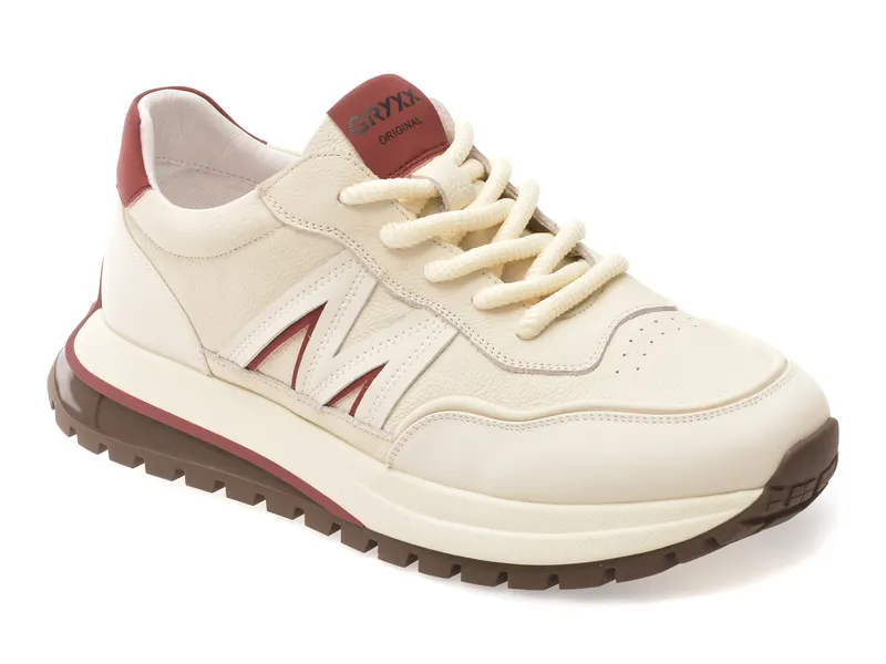 Pantofi sport albi, 80029, din piele naturala