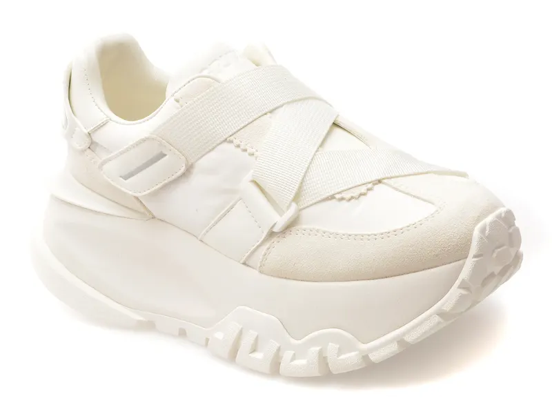 Pantofi sport albi, 8926A, din material textil si piele naturala