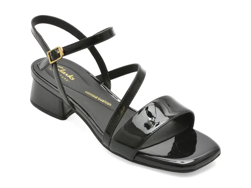 Sandale CLARKS negre, SERINA 35 STRAP, din piele naturala lacuita