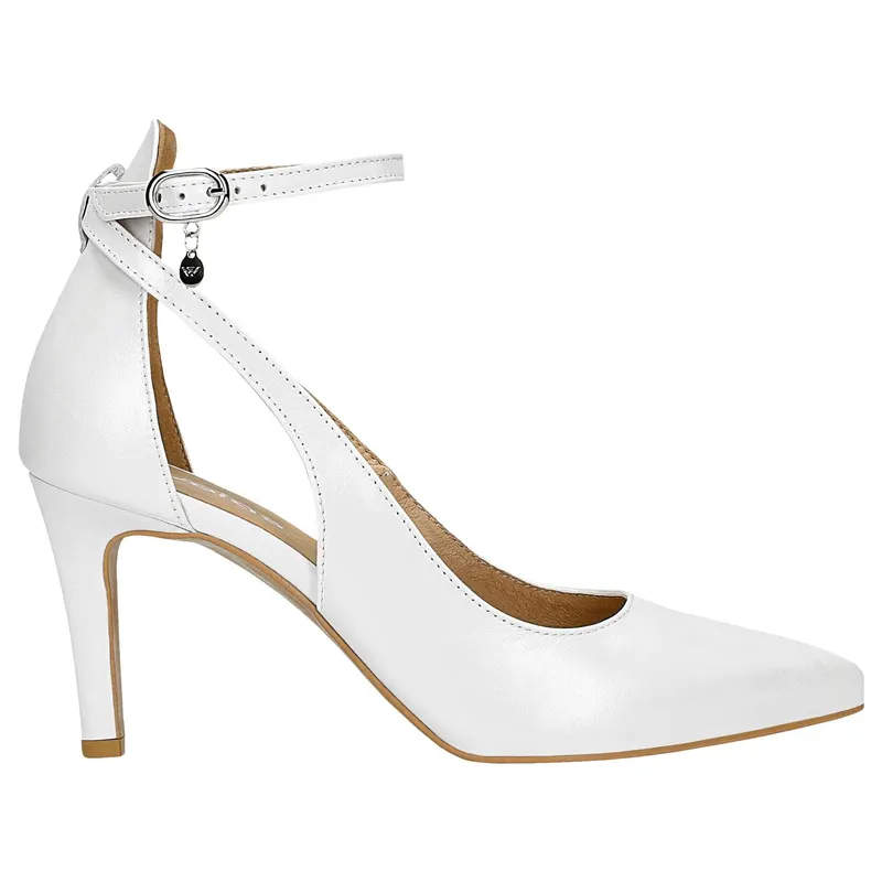 Pantofi stiletto albi din piele granulată damă