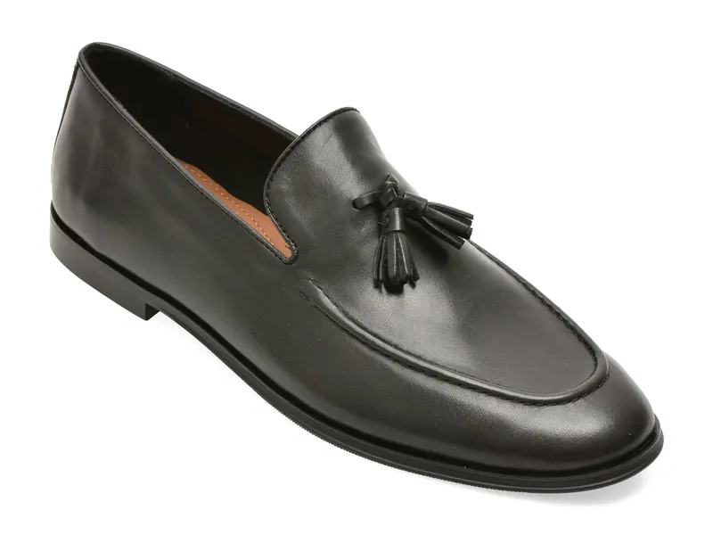 Mocasini eleganti negri, MOTTO 001, din piele naturala