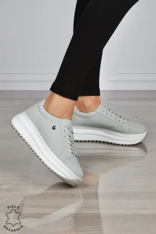 Pantofi CASUAL PIELE NATURALA cu talpa inalta CRL1275 GRI