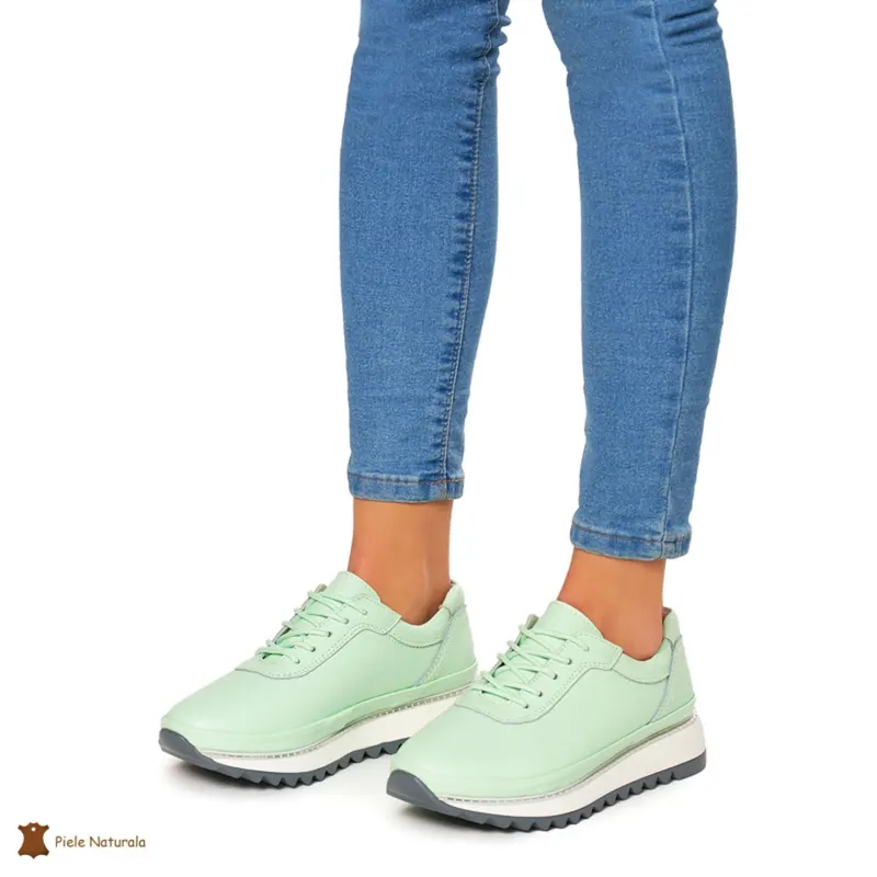 Pantofi Casual dama din Piele naturala cu talpa groasa CRL0048 VERDE