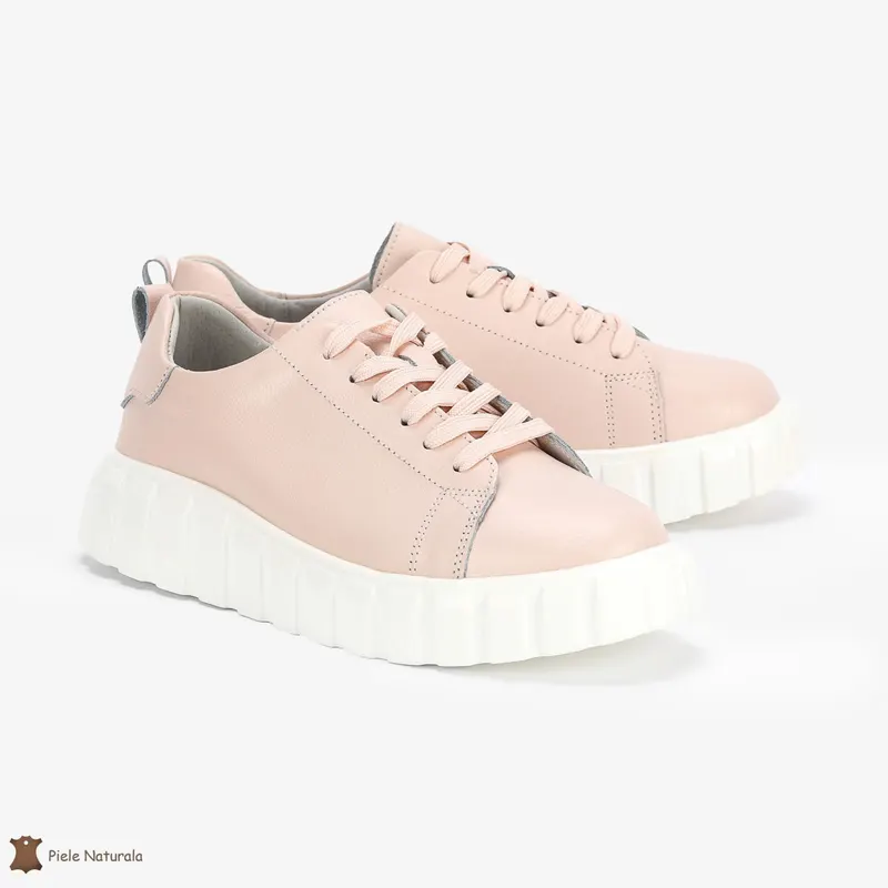 Pantofi Casual de dama din Piele naturala cu talpa groasa CRL0492 ROZ