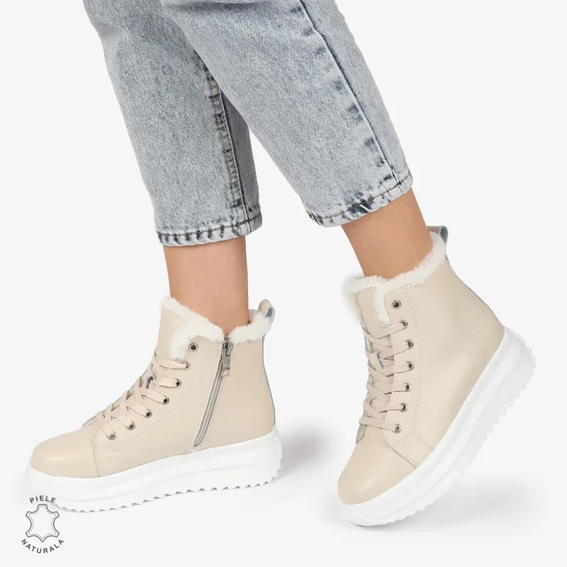 Ghete Dama IMBLANITE DIN Piele Naturala CRL1298 BEJ
