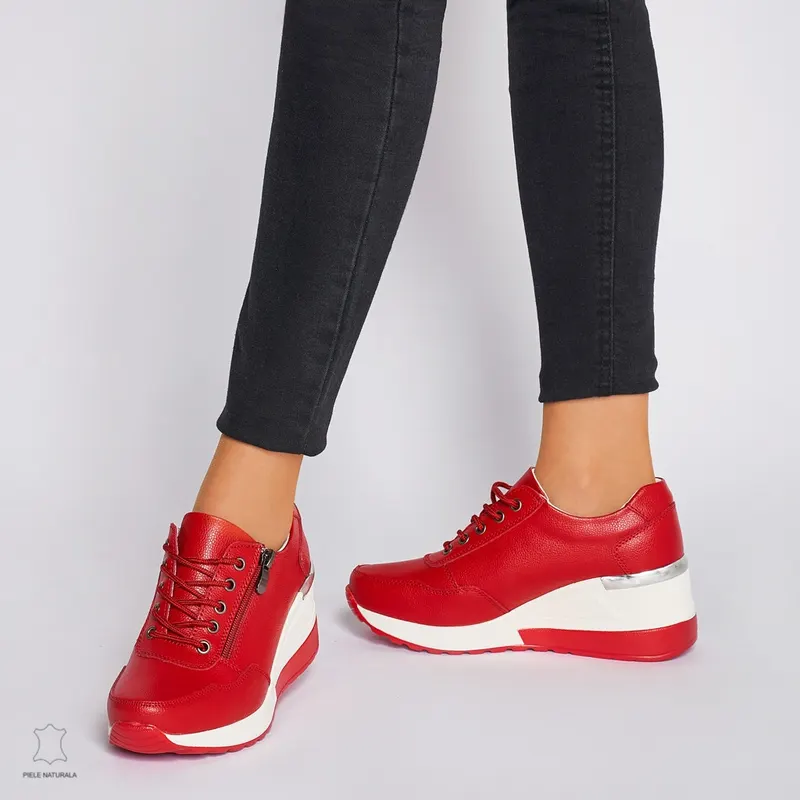 Pantofi Casual dama din Piele Naturala CRL0068 ROSU