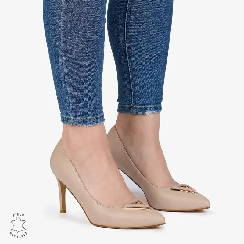 Pantofi Eleganți dama din Piele Naturala CRL0979 BEJ