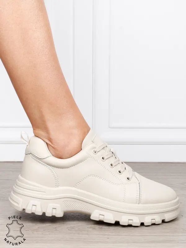 Pantofi casual dama Ppremium din piele naturală CRL1818 BEJ