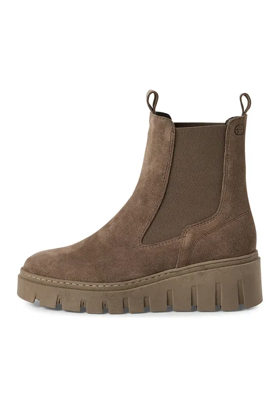 Ghete Chelsea wedge de piele intoarsa - Maro deschis