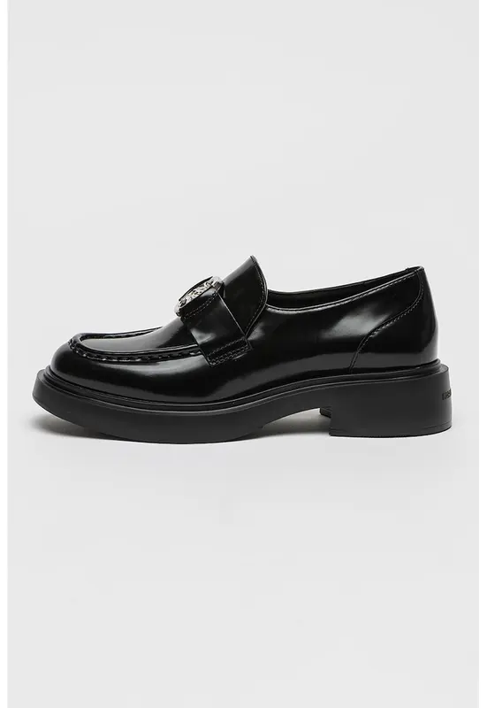 Mocasini uni de piele - Negru/Argintiu