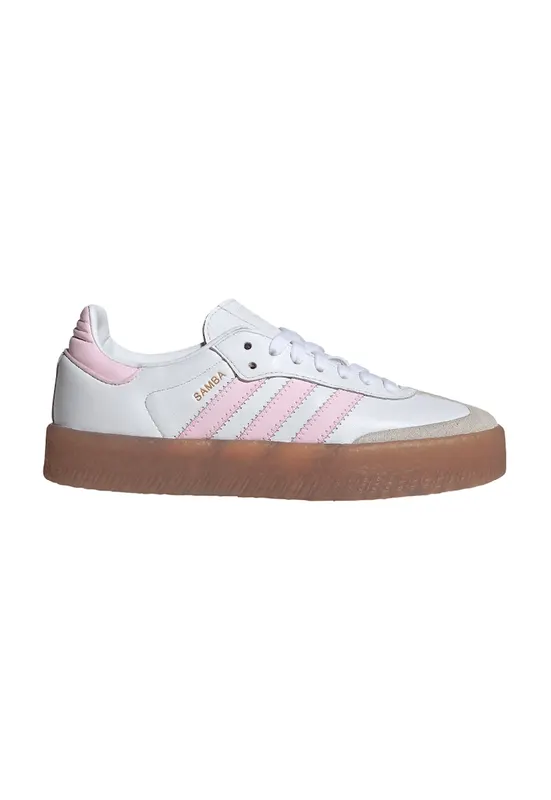 Pantofi sport de piele cu talpa plata Sambae - Alb/Roz