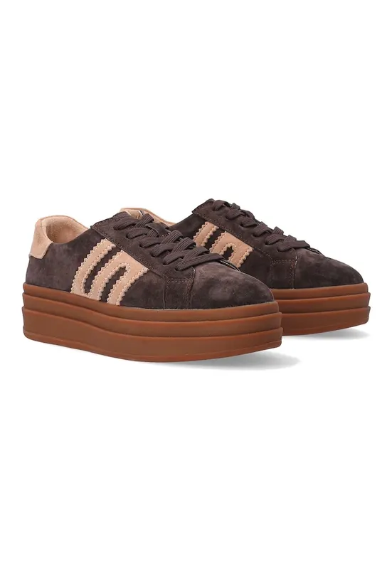 Pantofi sport flatform din piele intoarsa - Maro