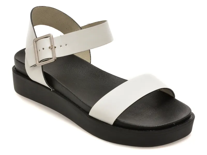 Sandale albe, 376201, din piele naturala