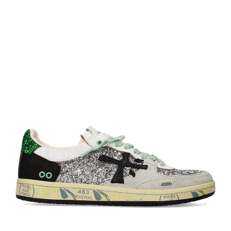Sneakers femei Premiata BSKT ClayD argintii din piele și glitter 1691DP8165GLAG