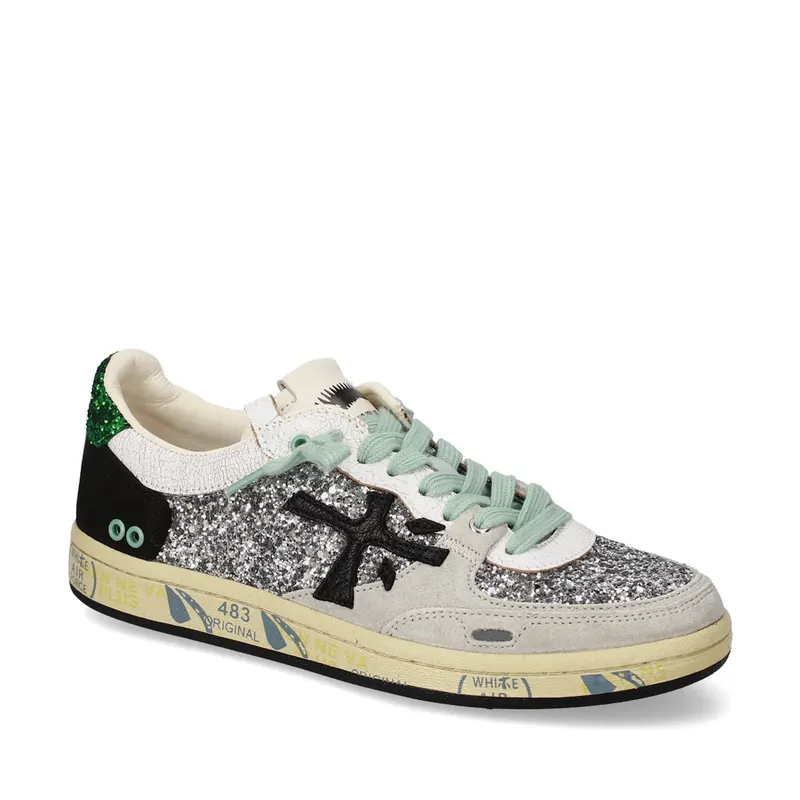 Sneakers femei Premiata BSKT ClayD argintii din piele și glitter 1691DP8165GLAG — imaginea 2