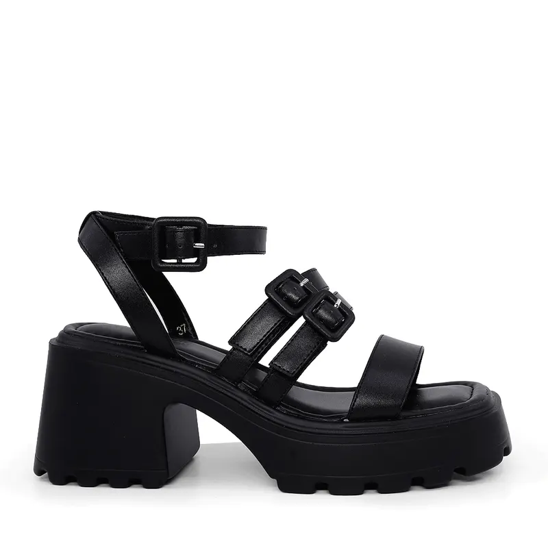 Sandale femei Luca di Gioia negre din piele cu toc gros 1297DS1481N