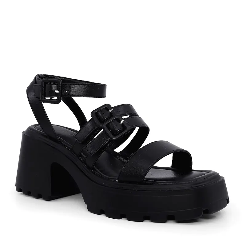 Sandale femei Luca di Gioia negre din piele cu toc gros 1297DS1481N — imaginea 2