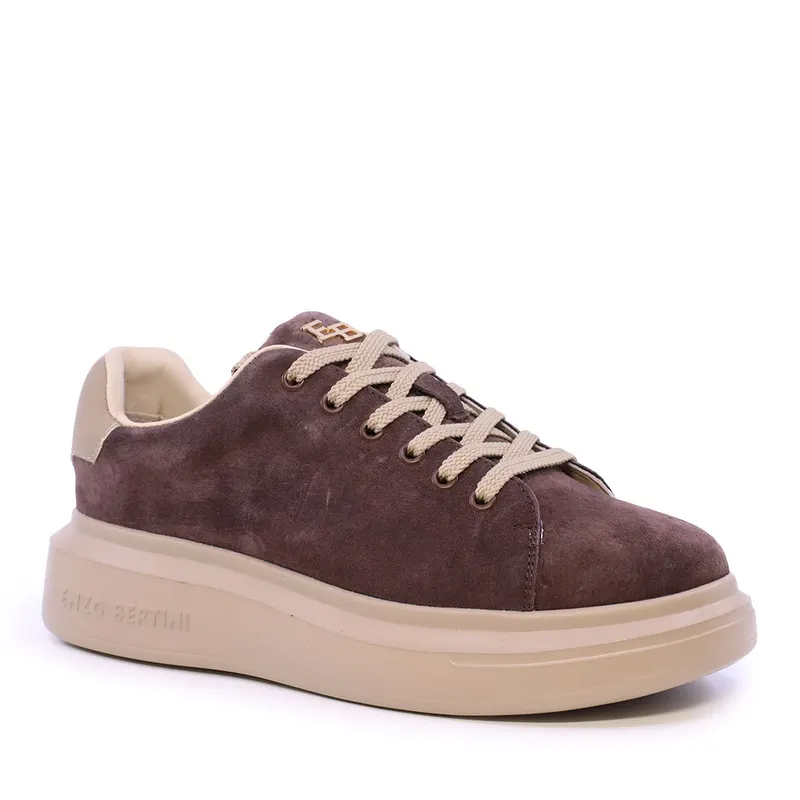 Sneakers ușori femei maro din piele întoarsă 3862DP585VM