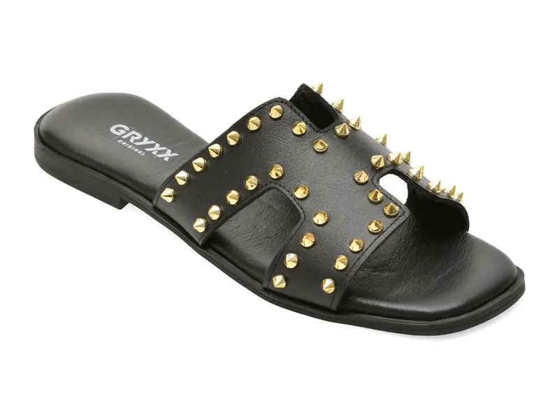 Papuci GRYXX negri, 231360, din piele naturala