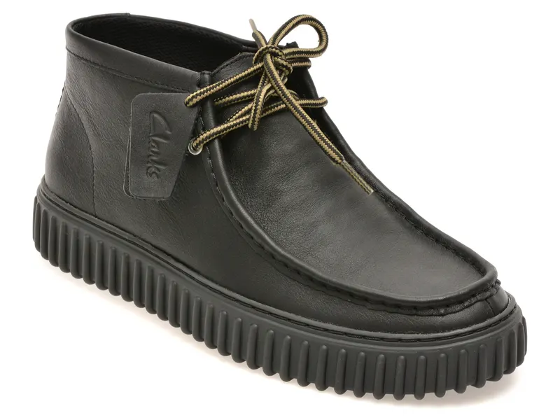 Ghete CLARKS negre, TORHILL HI, din piele naturala