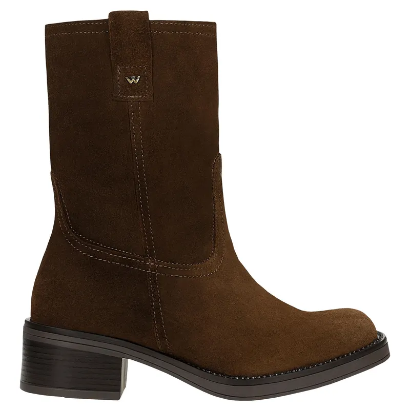 Botine maro slip-on cu toc mic damă