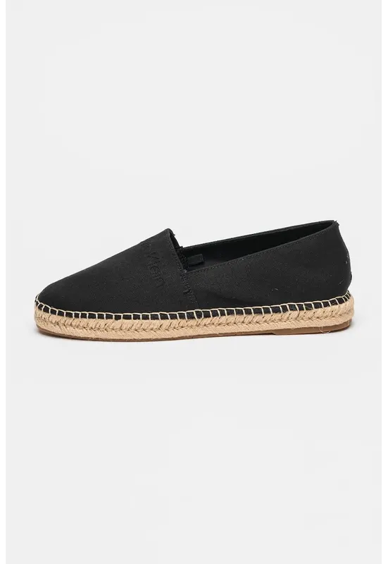 Espadrile de panza cu logo in relief - Negru