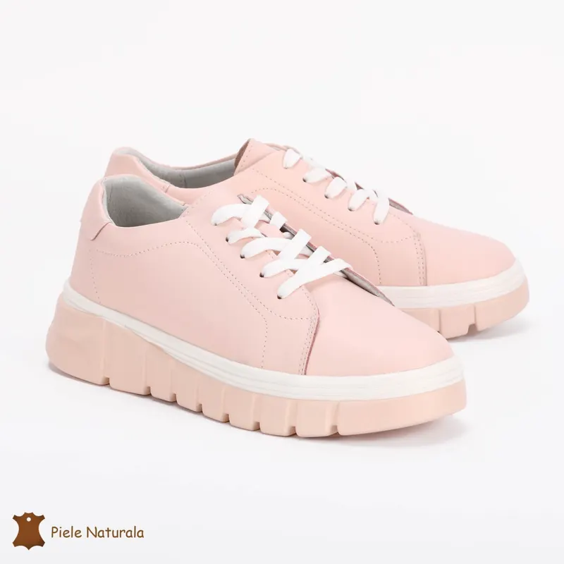 Pantofi Casual de dama din Piele naturala cu talpa groasa CRL0491 ROZ