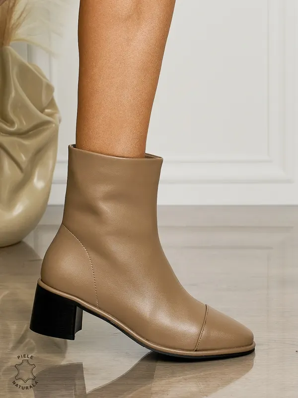 Botine DAMA din PIELE NATURALA CU TOC GROS CRL1508 Khaki