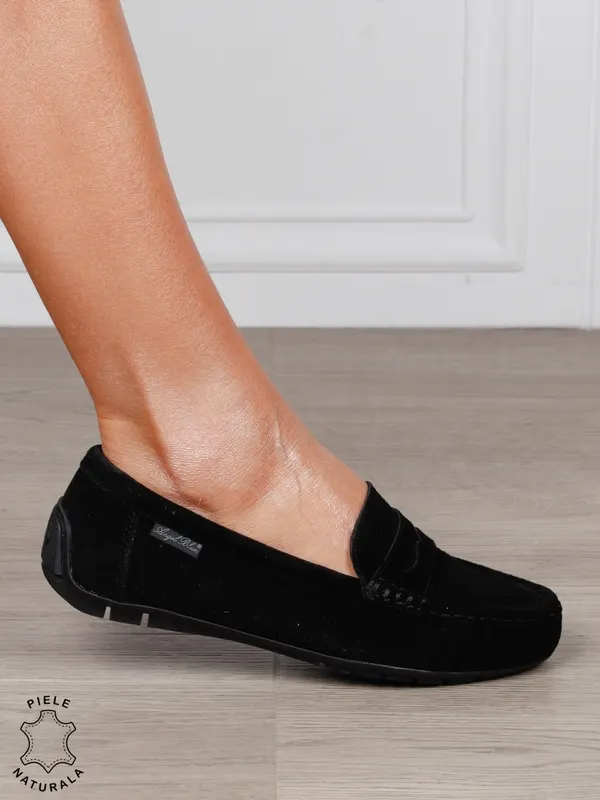 MOCASINI damă din piele naturală Intoarsa cu talpa joasa CRL1582 NEGRU