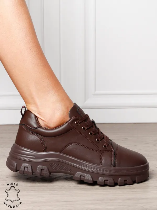 Pantofi casual dama Premium din piele naturală CRL1818 CAFENIU