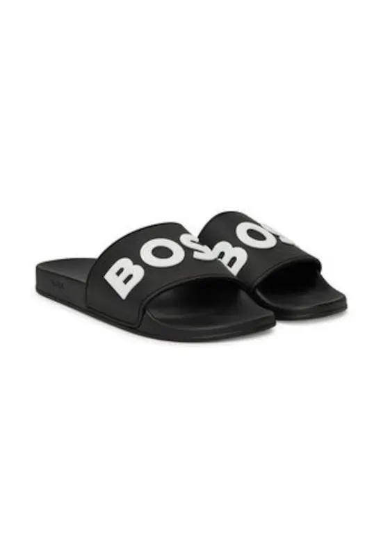 Papuci barbatesti - plastic - negru/alb