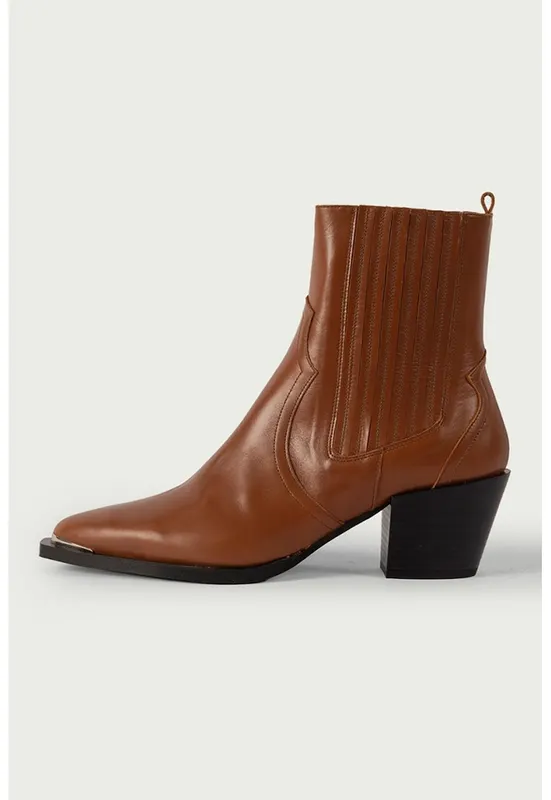 Botine din piele Western - Maro scortisoara