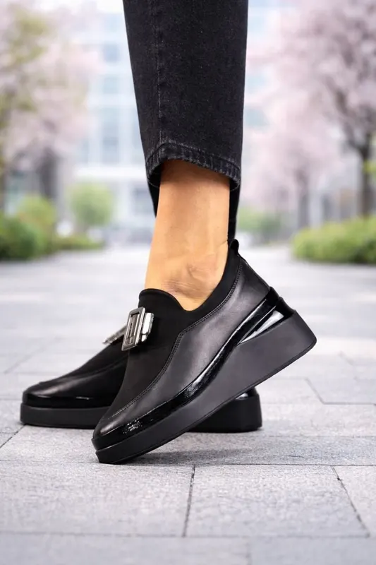 Pantofi Casual din Piele si Strech cu Accesoriu - ORIG