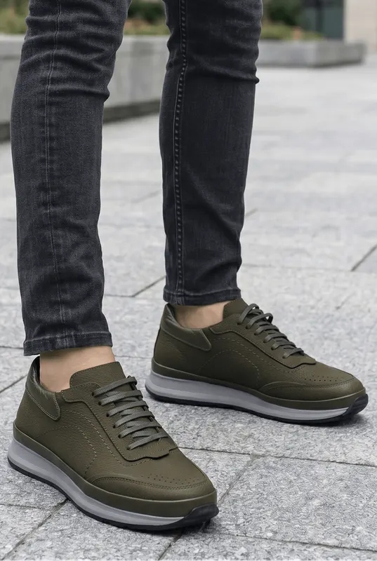 Sneakers din Piele Verde Olive - FICO GREEN