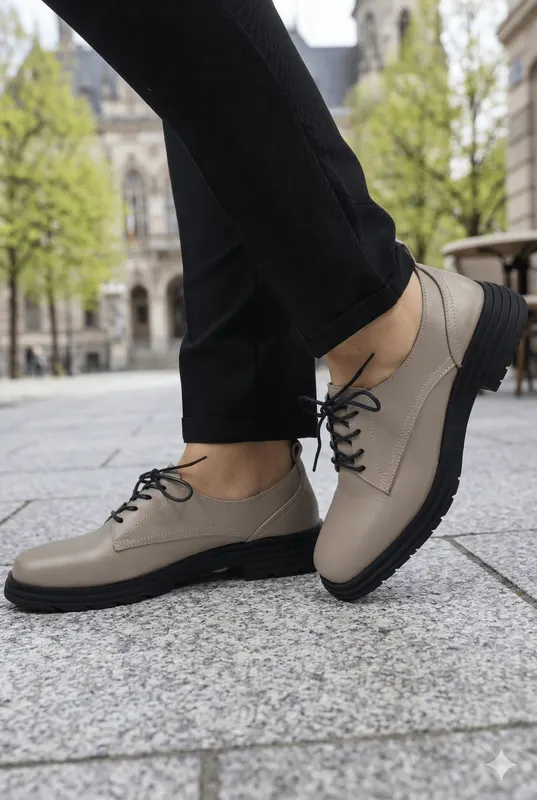 Pantofi Casual din Piele cu Siret Vizion - ANKA TAUPE