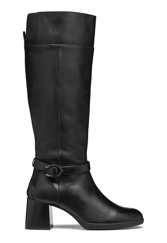 Cizme lungi pana la genunchi din piele cu insertie elastica - Negru