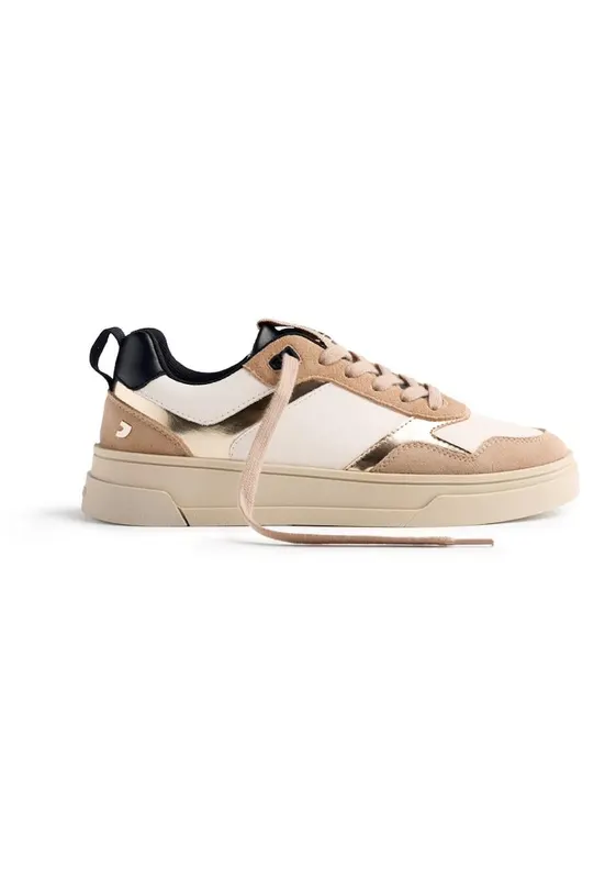 Pantofi sport de piele cu garnituri de piele intoarsa - Alb murdar
