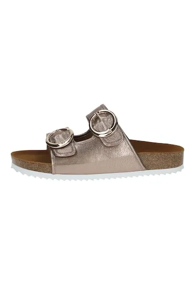 Papuci de piele cu aspect metalic - Bronz