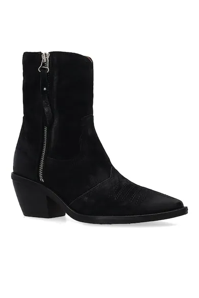 Botine cowboy din piele intoarsa cu motive brodate