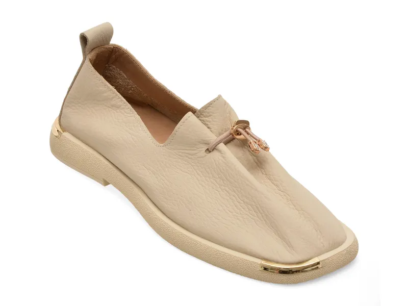 Pantofi bej, 022Y708, din piele naturala