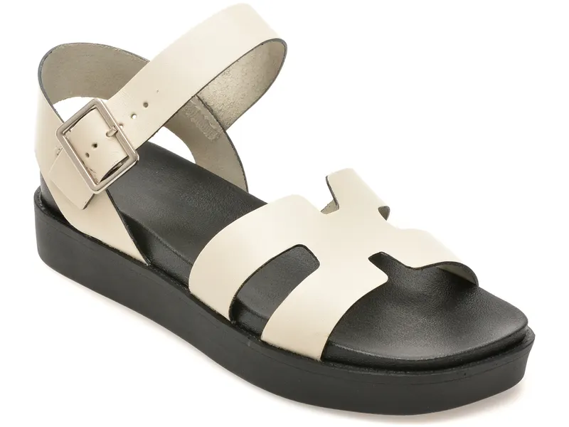 Sandale albe, 376203, din piele naturala